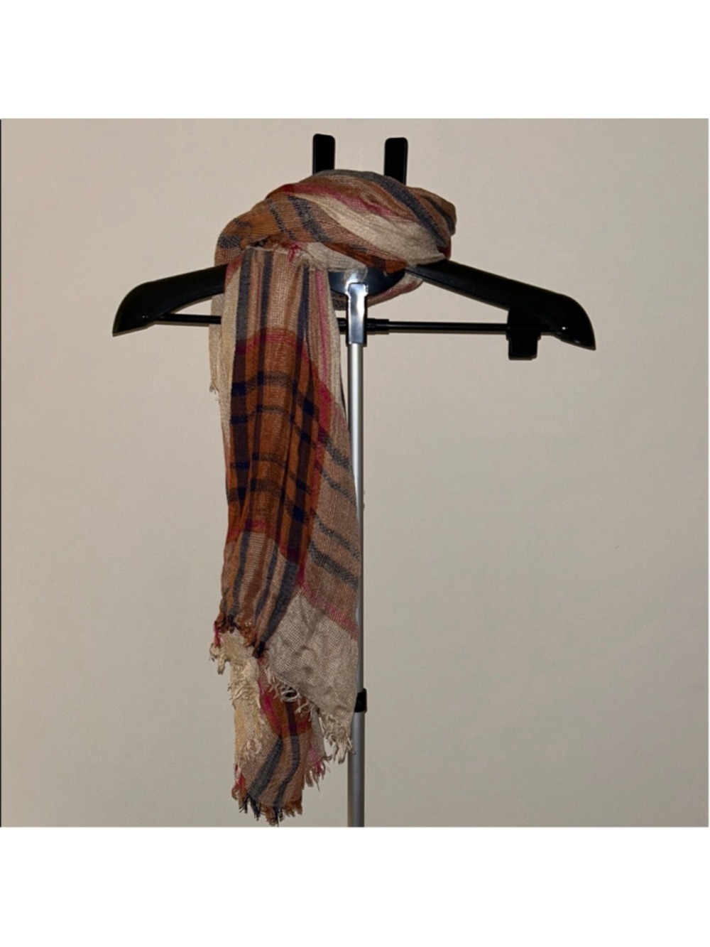 Cozy Plaid Scarf with Fringe - Picture 2 of 2
